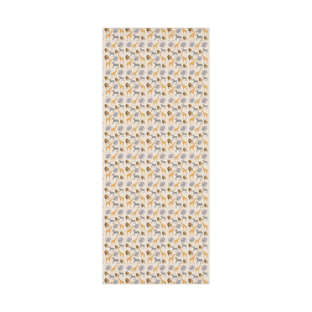 Light beige wrapping paper with safari animals, zebra, lion, giraffe, elephants for birthday wrapping paper
