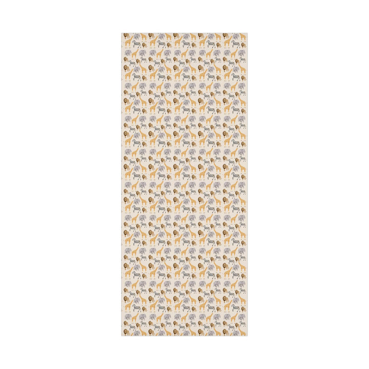 Light beige wrapping paper with safari animals, zebra, lion, giraffe, elephants for birthday wrapping paper