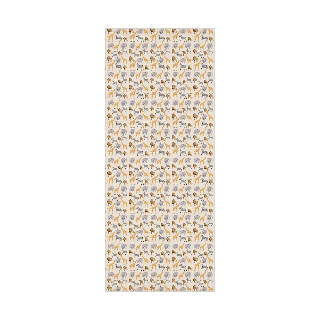 Light beige wrapping paper with safari animals, zebra, lion, giraffe, elephants for birthday wrapping paper