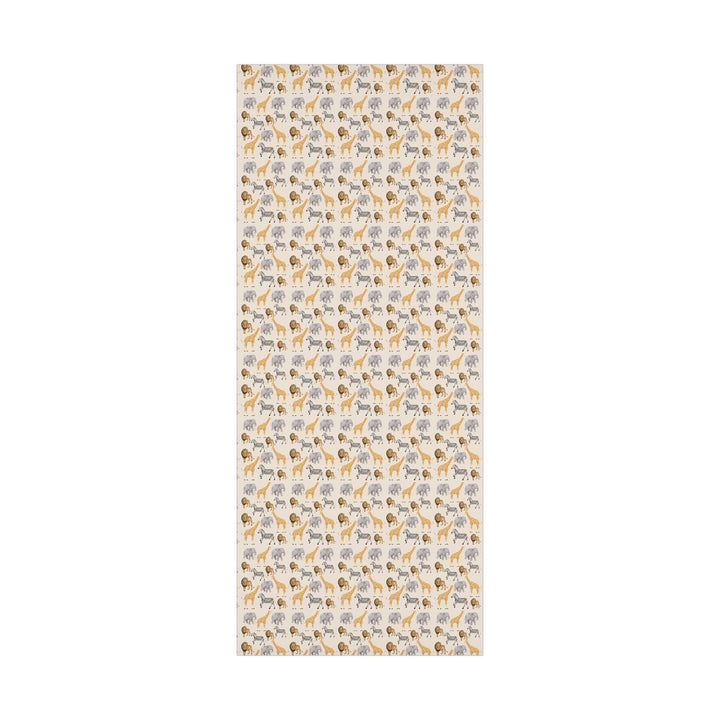 Light beige wrapping paper with safari animals, zebra, lion, giraffe, elephants for birthday wrapping paper