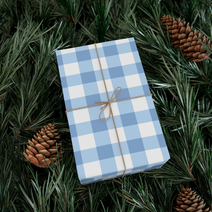 Light blue gingham check pattern wrapping paper- elegant and chic and classic