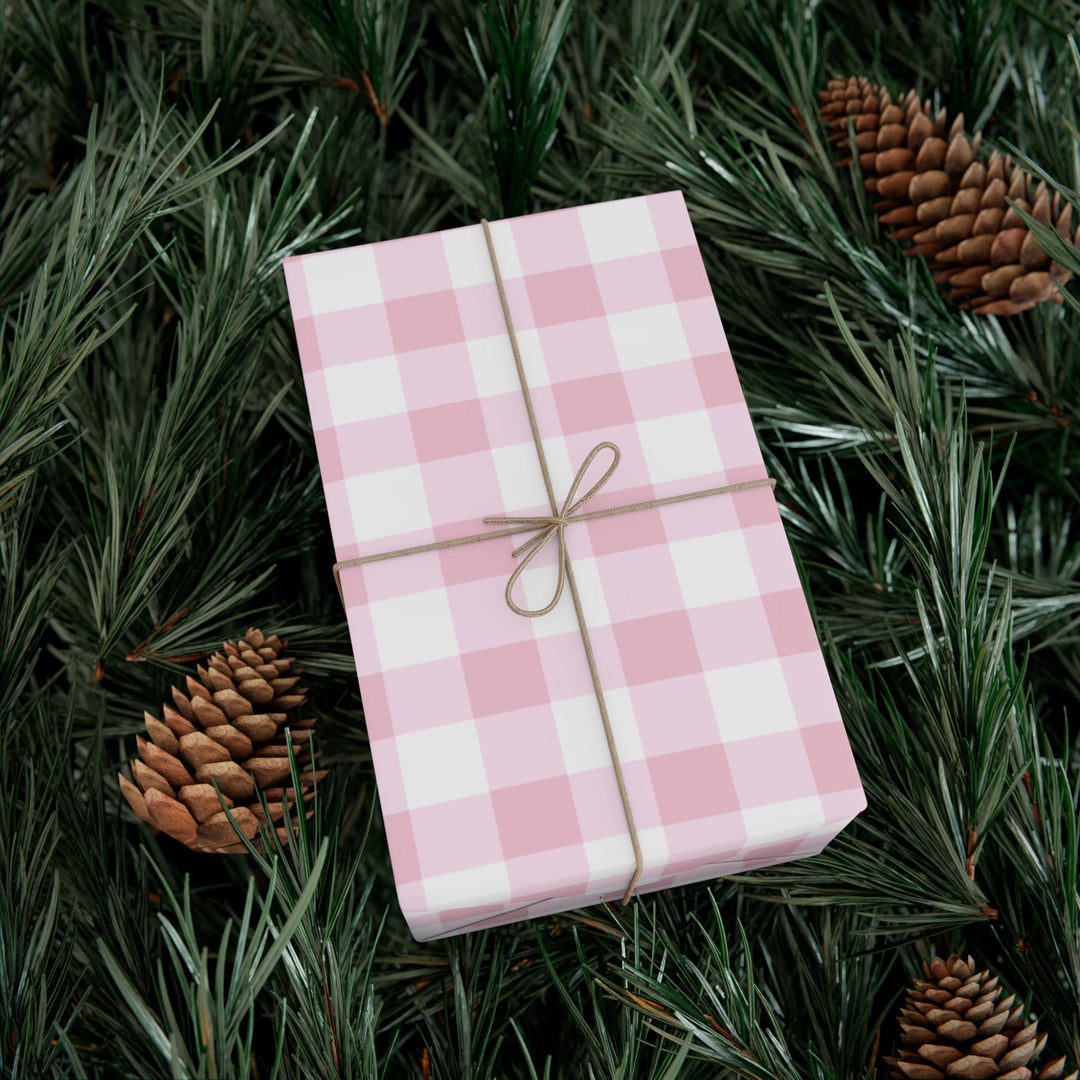 Light pink gingham check patterned wrapping paper- elegant and cute