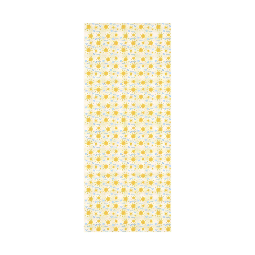 Personalized Yellow Gingham Sunshine & Blue Birds Wrapping Paper