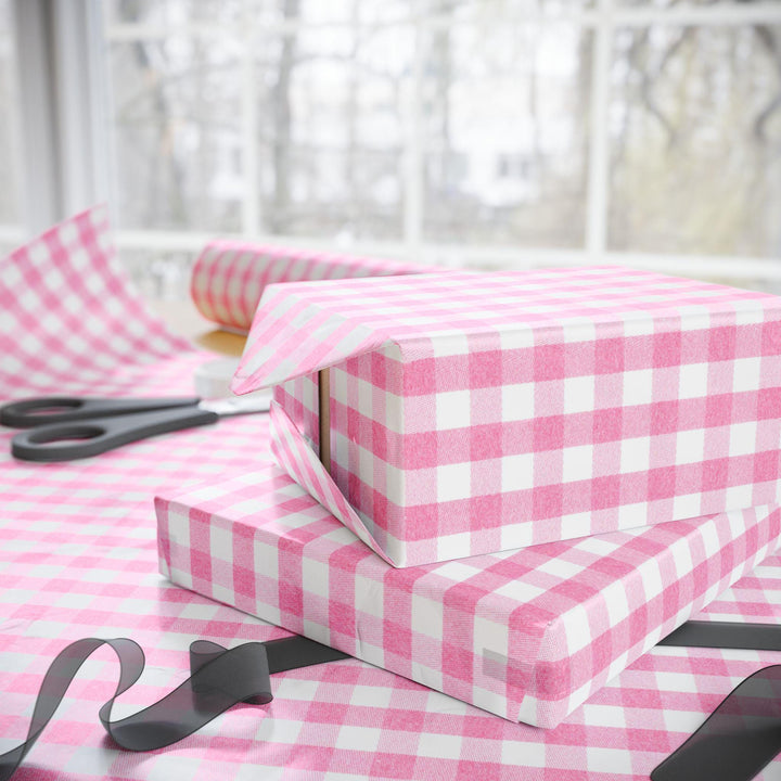 Beautiful light pink gingham pattern wrapping paper