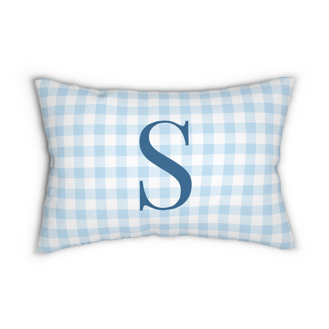 Personalized Blue Gingham Initial Lumbar Pillow - SB Paperie