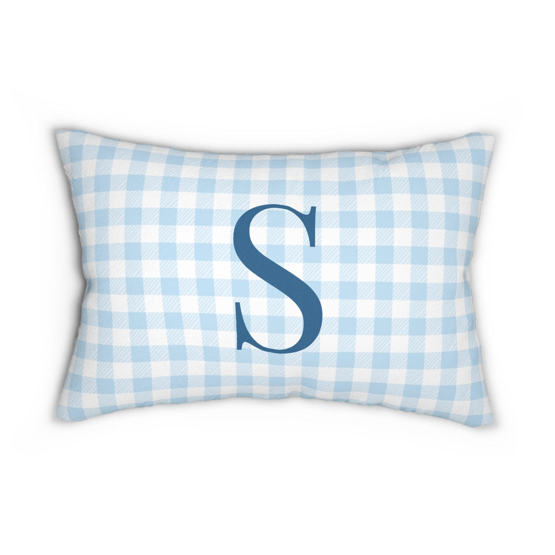 Personalized Blue Gingham Initial Lumbar Pillow - SB Paperie