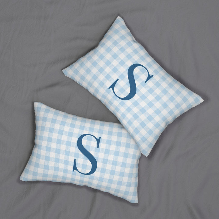 Personalized Blue Gingham Initial Lumbar Pillow - SB Paperie