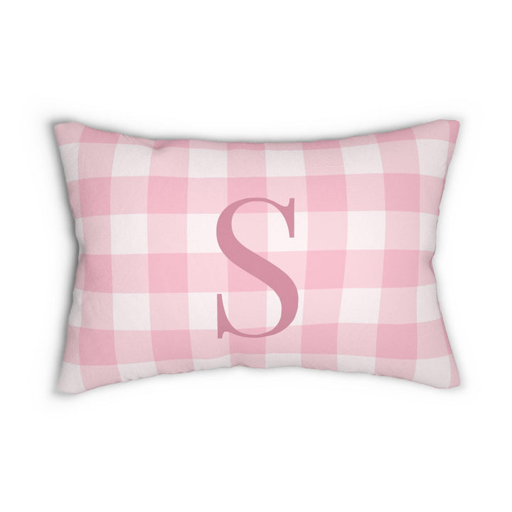 Personalized Pink Gingham Initial Lumbar Pillow - SB Paperie