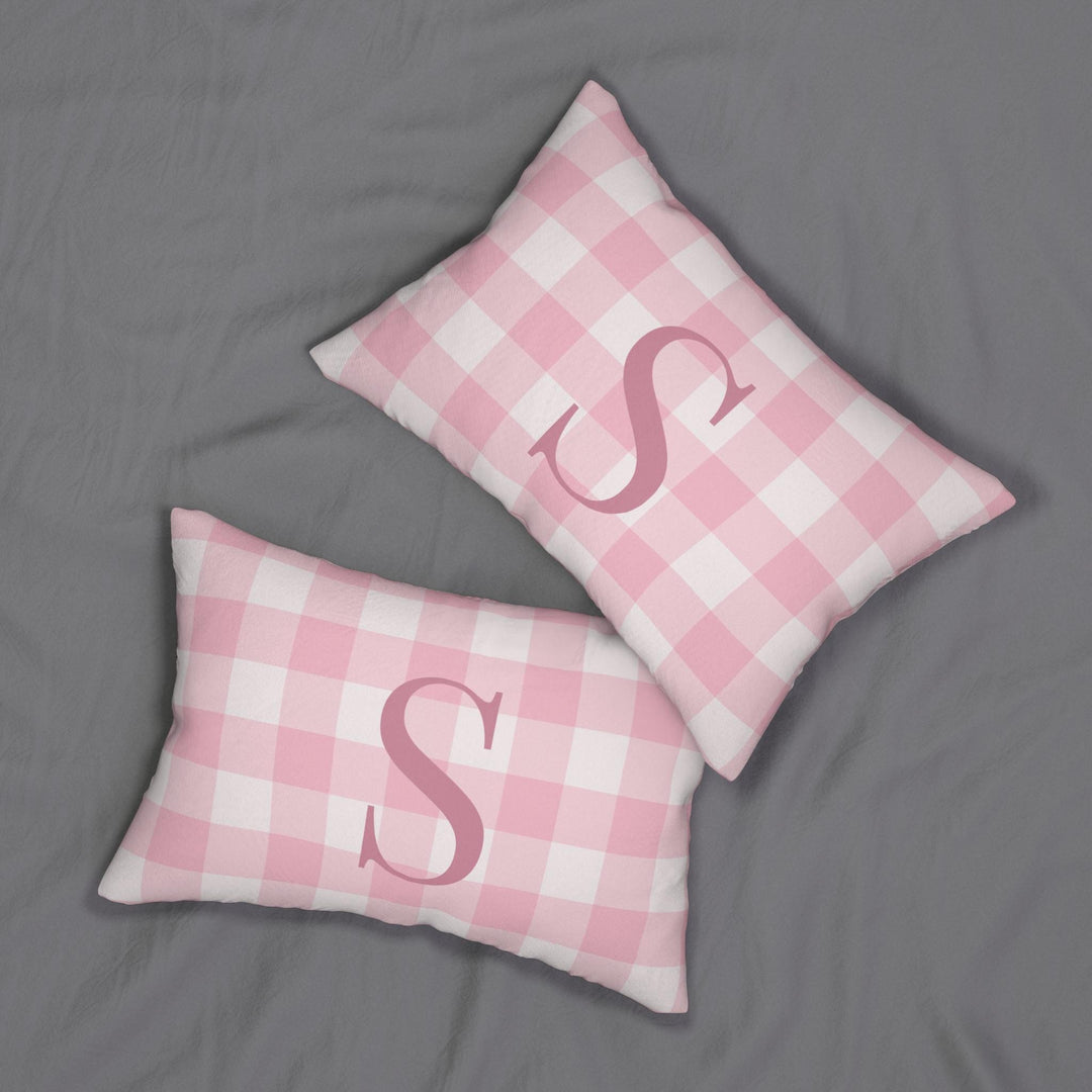 Personalized Pink Gingham Initial Lumbar Pillow - SB Paperie