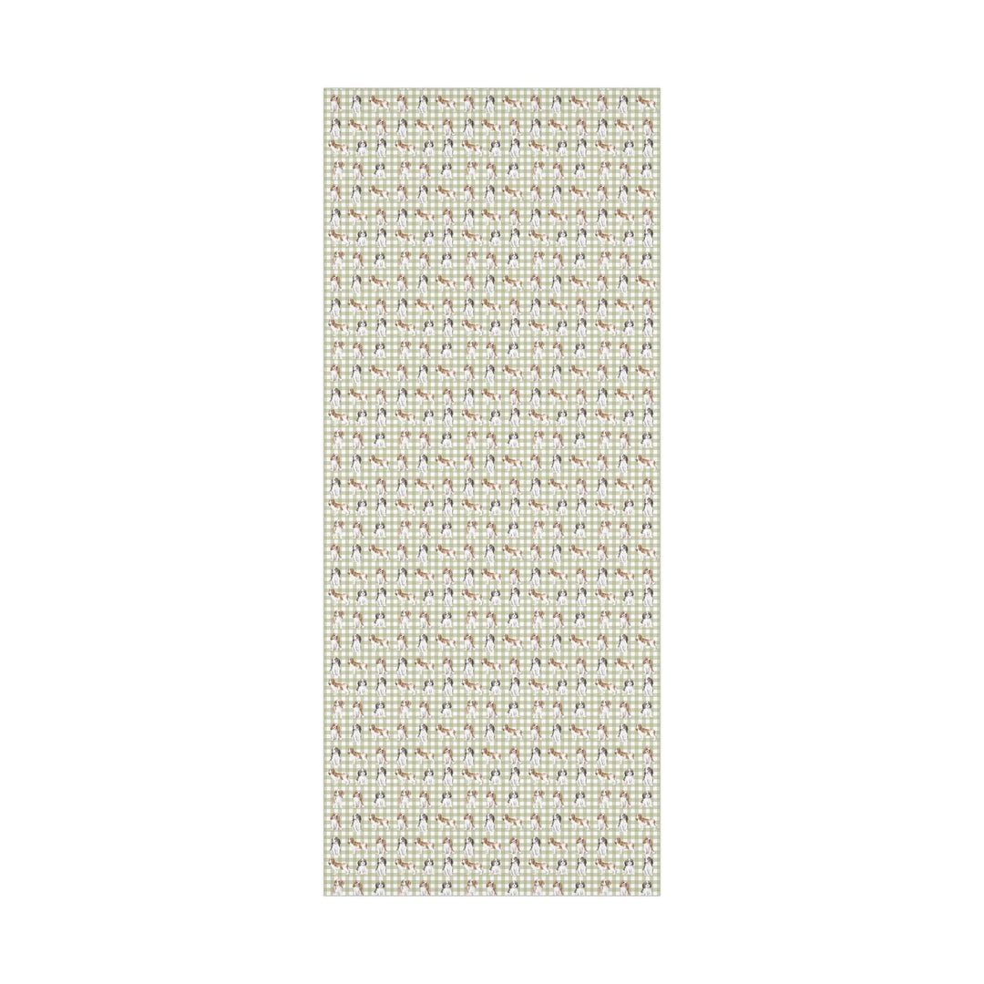 King Charles Spaniel Cavalier dogs in a pattern with a green gingham background on wrapping paper