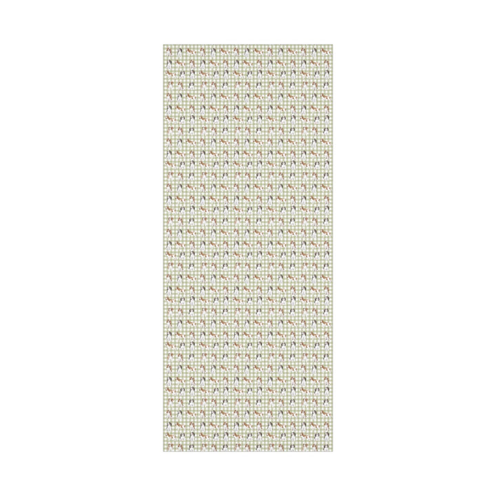 King Charles Spaniel Cavalier dogs in a pattern with a green gingham background on wrapping paper