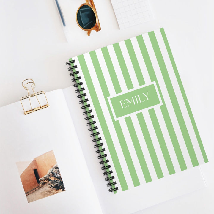 Green Striped Personalized Notebook - SB Paperie