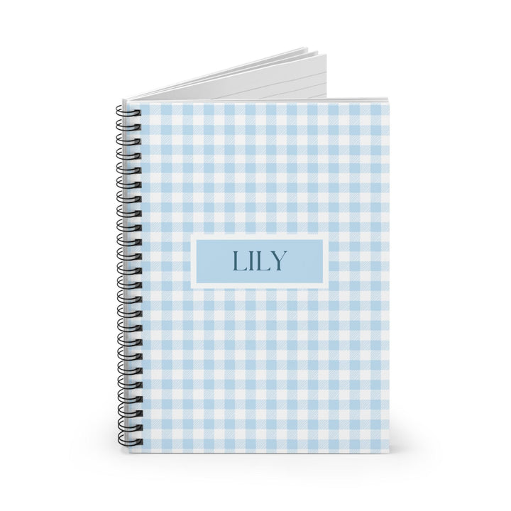 Personalized Blue Gingham Spiral Notebook - SB Paperie