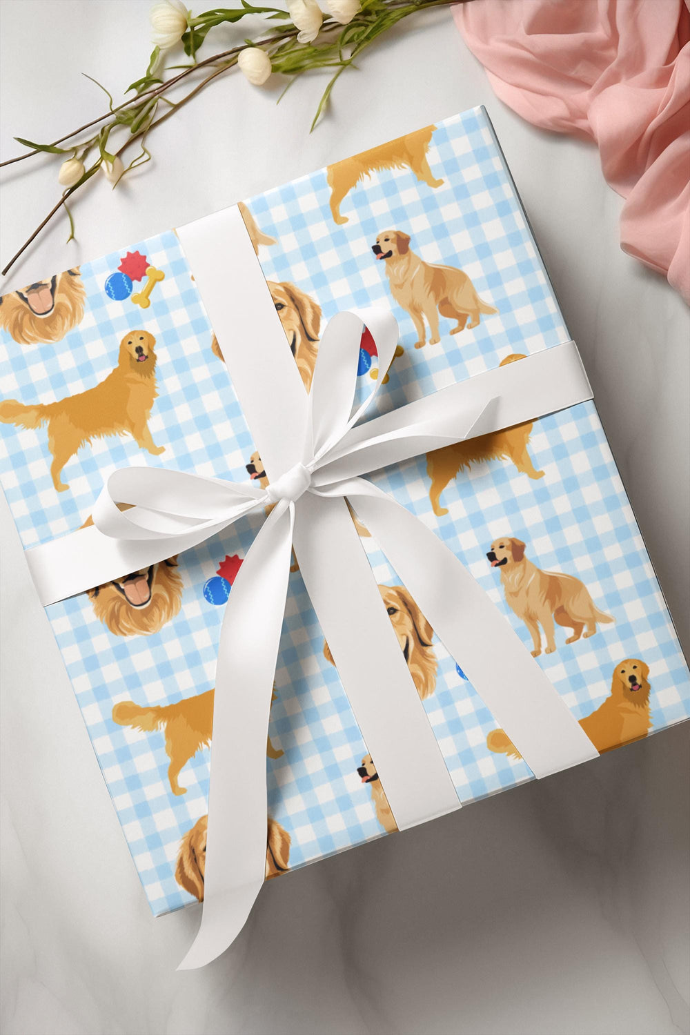 Golden Retriever Gingham Wrapping Paper