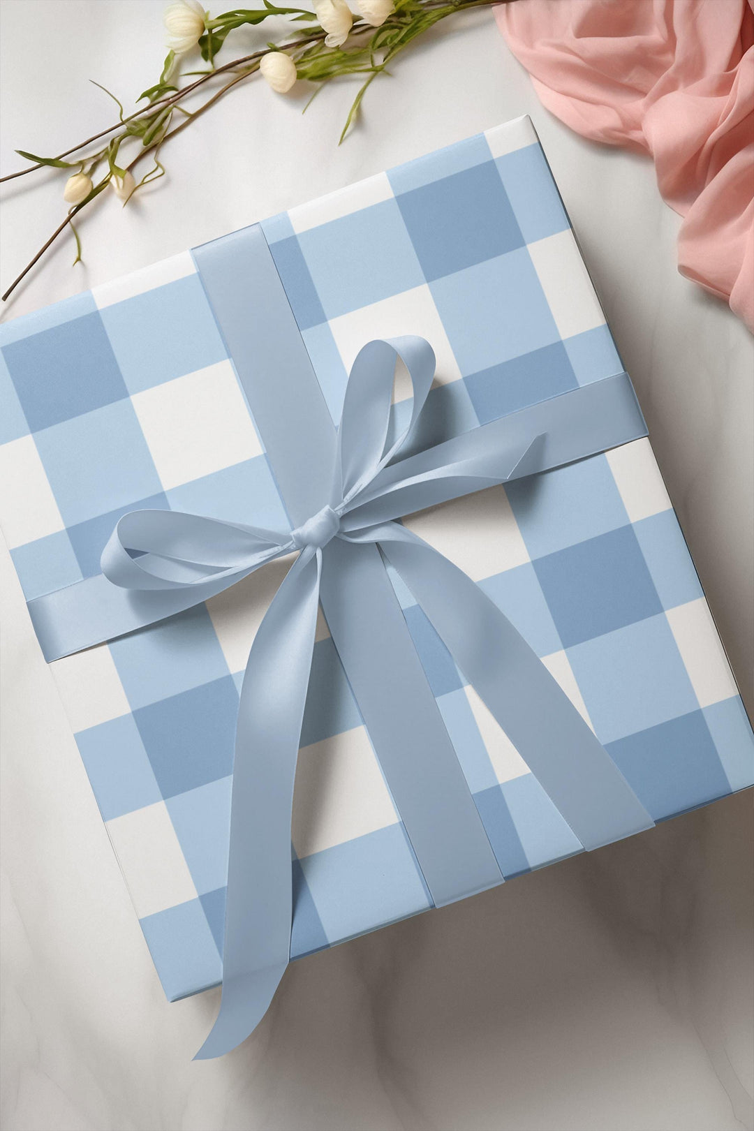 Light blue gingham check pattern wrapping paper- elegant and chic and classic