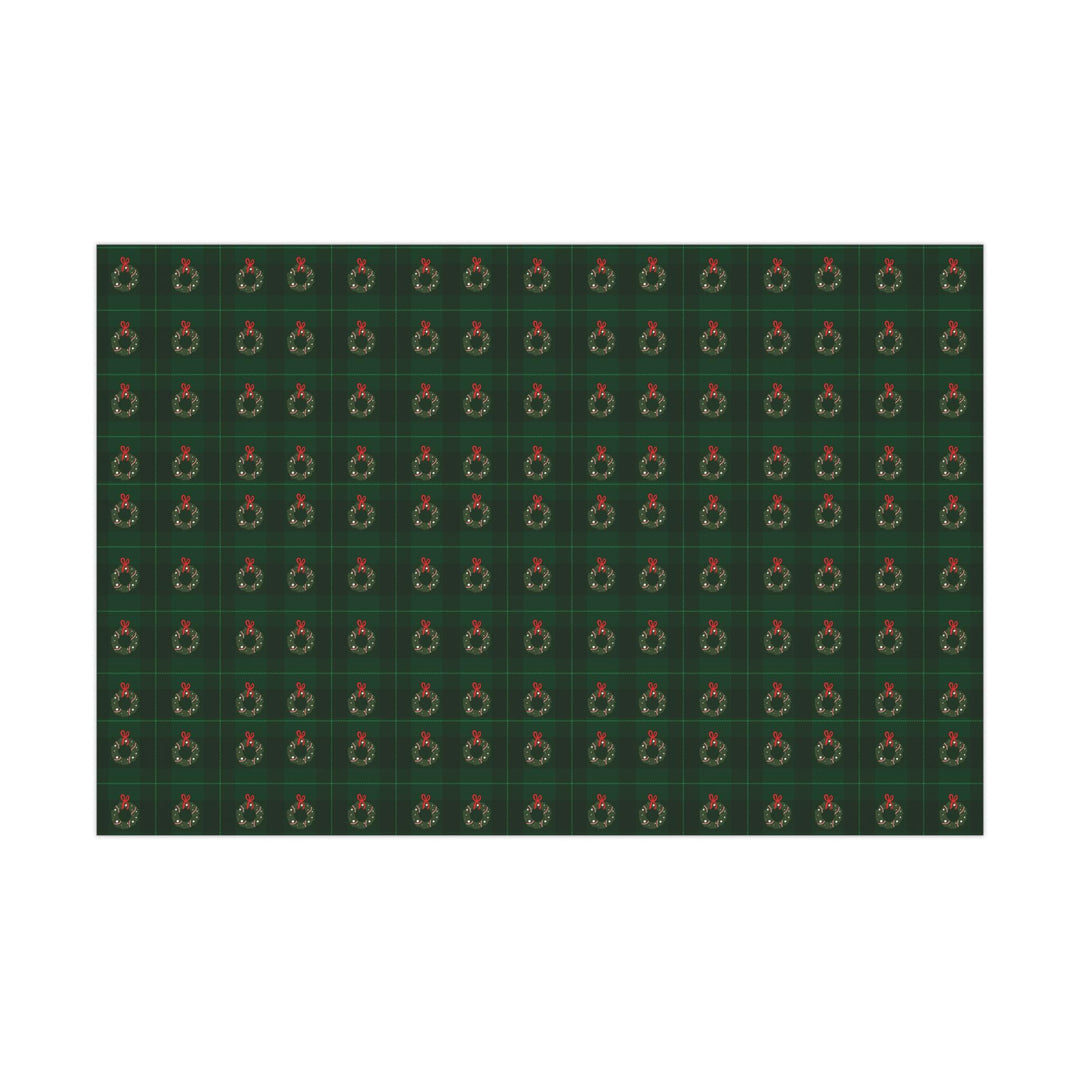 green plaid christmas pattern with christmas wreath!