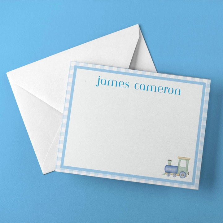 Blue Gingham Train Stationery - SB Paperie