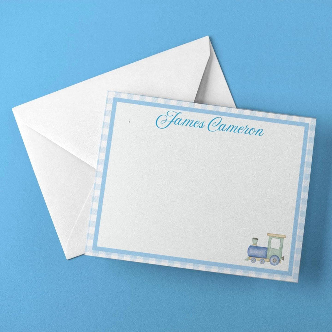 Blue Gingham Train Stationery - SB Paperie