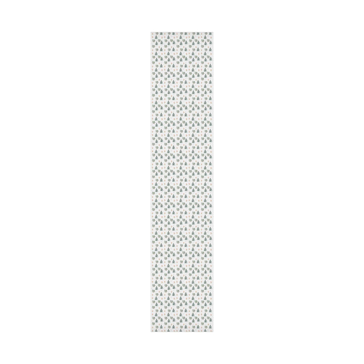 Wrapping paper with Off white background and a ski landscape of trees with a duck in a christmas Santa hat skiing