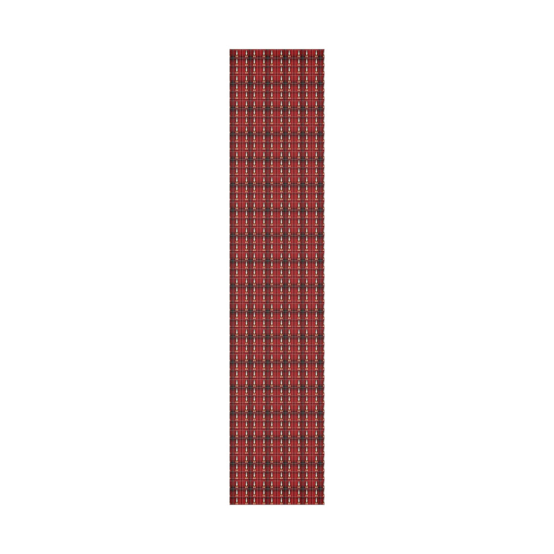 Plaid red and black background with graphics of bernedoodle dogs in a clean pattern wrapping paper