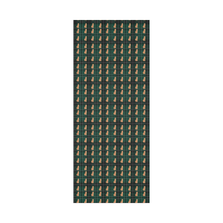 Golden retriever graphics on a beautiful green and white plaid background on wrapping paper