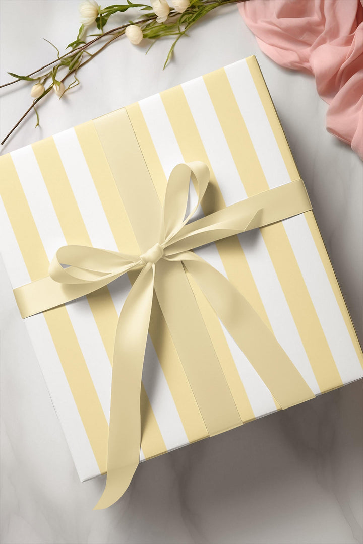 Pastel yellow stripes on white background wrapping paper