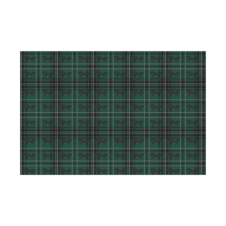 Green plaid with brown horse graphics wrapping paper