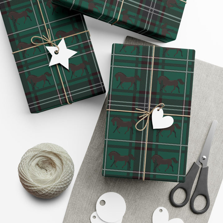 Green Plaid Horse Wrapping Paper