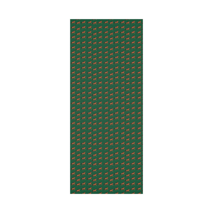 Watercolor graphic of Brown horses in a patterned wrapping paper with a green background with an elegant subtle check pattern