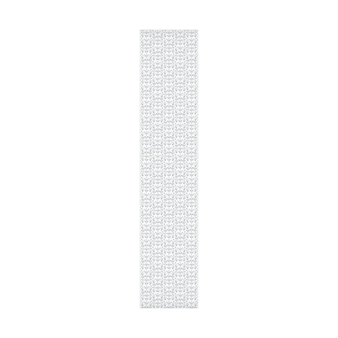 Hanukkah with elegant chinoiserie pattern and menorahs and dreidels and jewish stars on wrapping paper