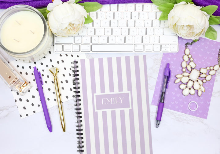 Personalized Purple Stripes Spiral Notebook - SB Paperie