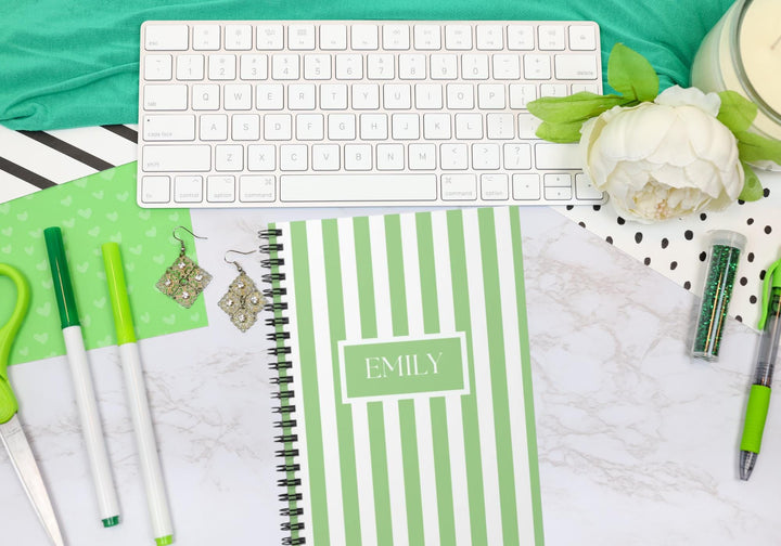 Green Striped Personalized Notebook - SB Paperie