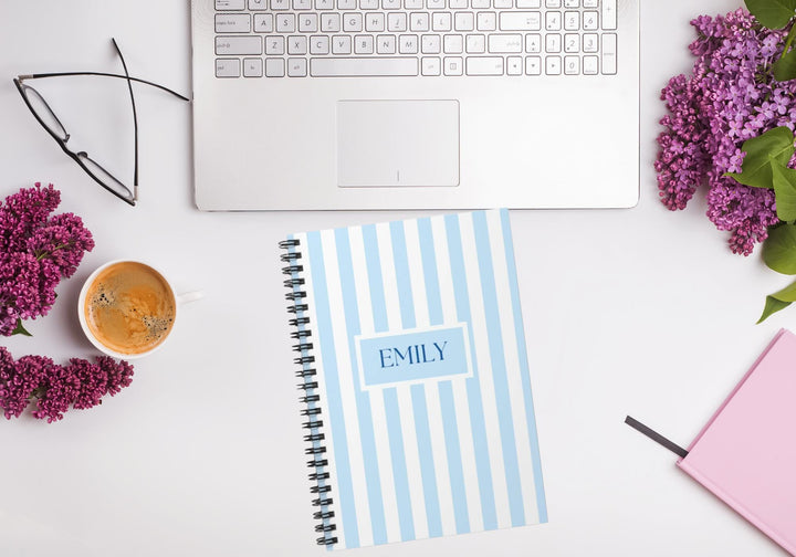 Personalized Blue Striped Spiral Notebook - SB Paperie