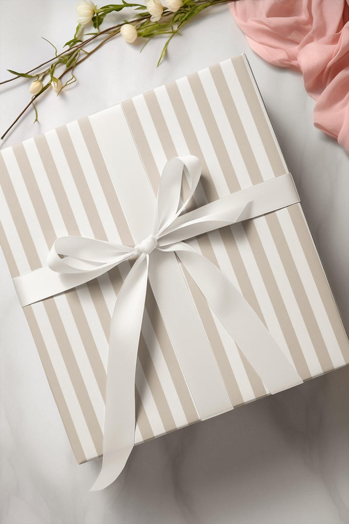 Neutral darker beige stripes on lighter beige background. subtle wrapping paper for aesthetic neutral lovers