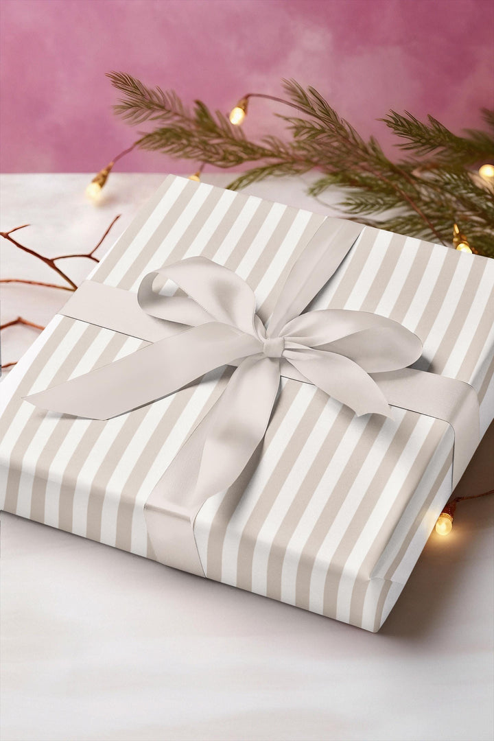 Neutral darker beige stripes on lighter beige background. subtle wrapping paper for aesthetic neutral lovers