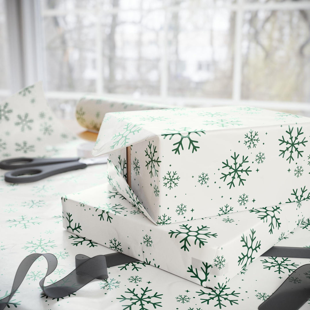 Beautiful simple Green snowflake pattern on a off white background