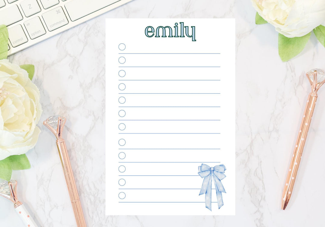 Blue Bow Personalized To-Do List Notepad - SB Paperie