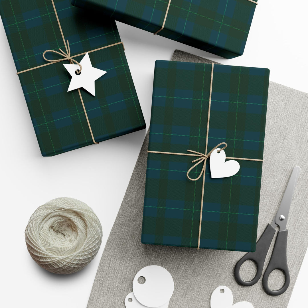 blue and green plaid pattern wrapping paper, elegant and understated