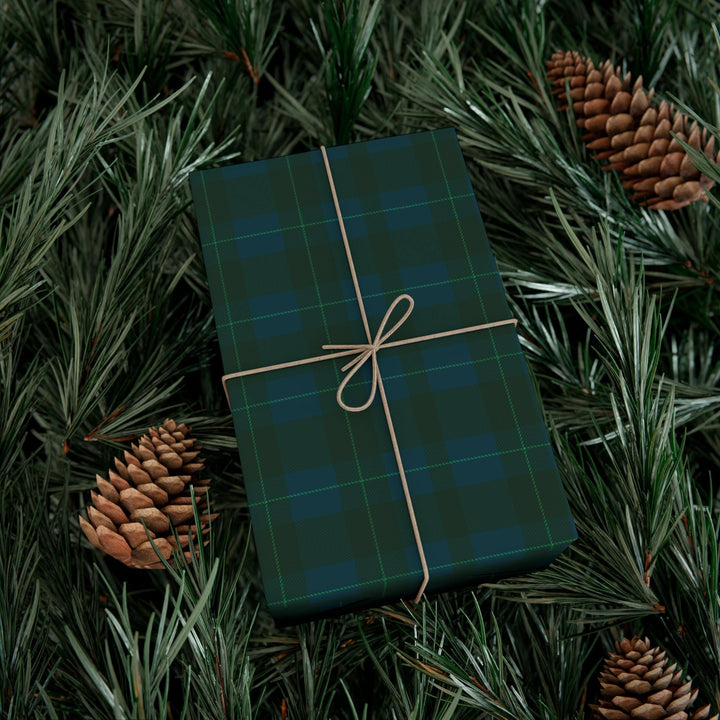 blue and green plaid pattern wrapping paper, elegant and understated