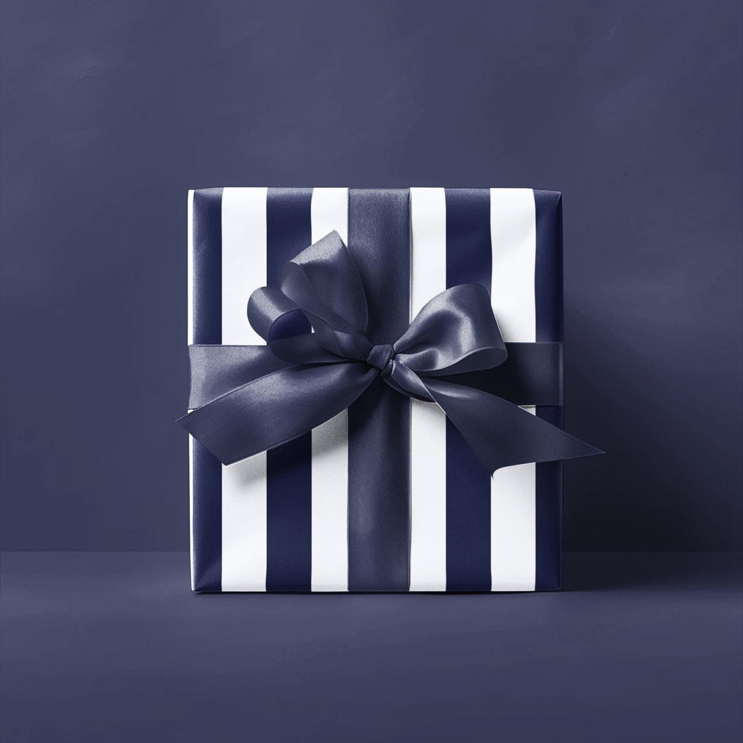 Royal blue striped wrapping paper on white background