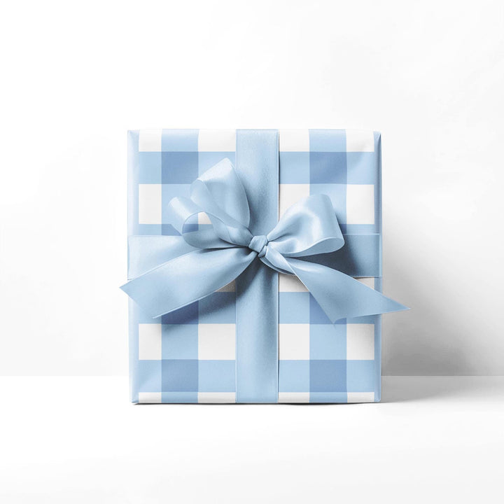 Light blue gingham check pattern wrapping paper- elegant and chic and classic