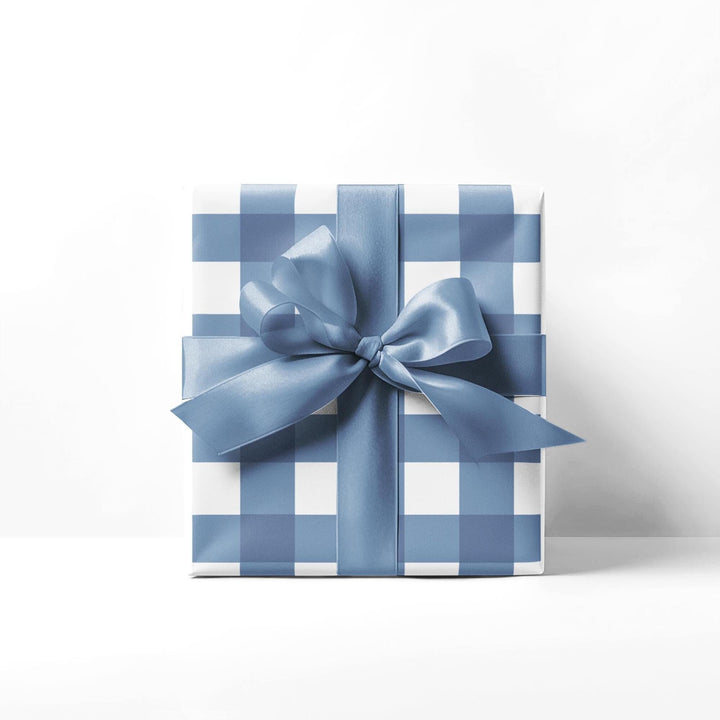 French Blue colored gingham wrapping paper- elegant and fresh