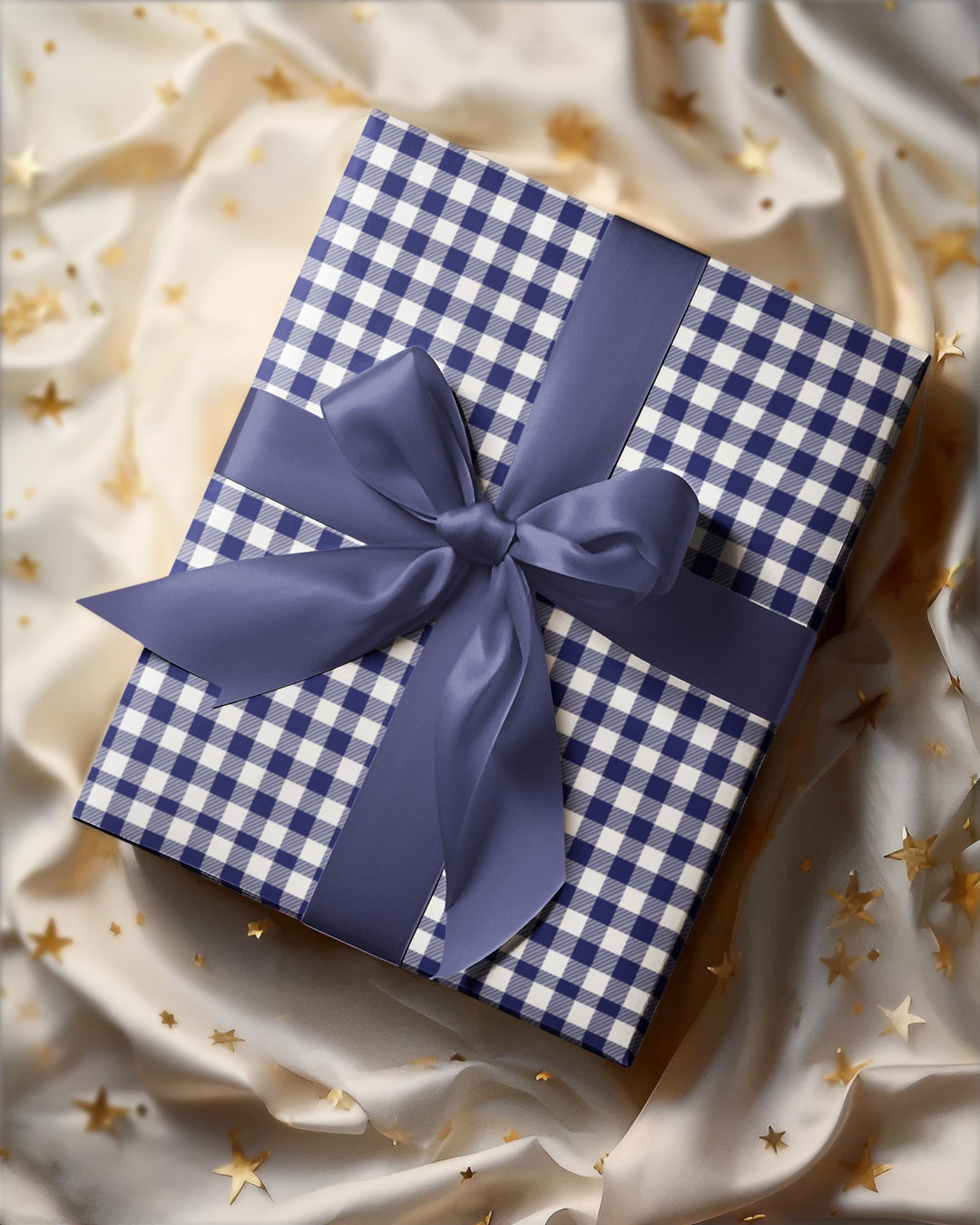 Beautiful navy gingham pattern wrapping paper