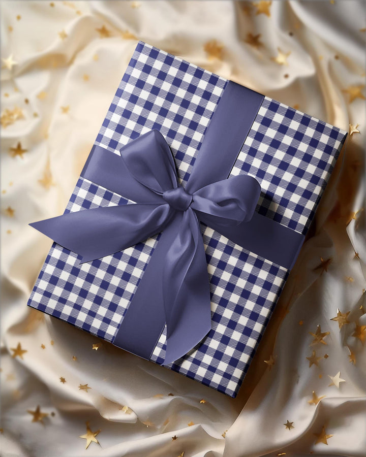 Beautiful navy gingham pattern wrapping paper