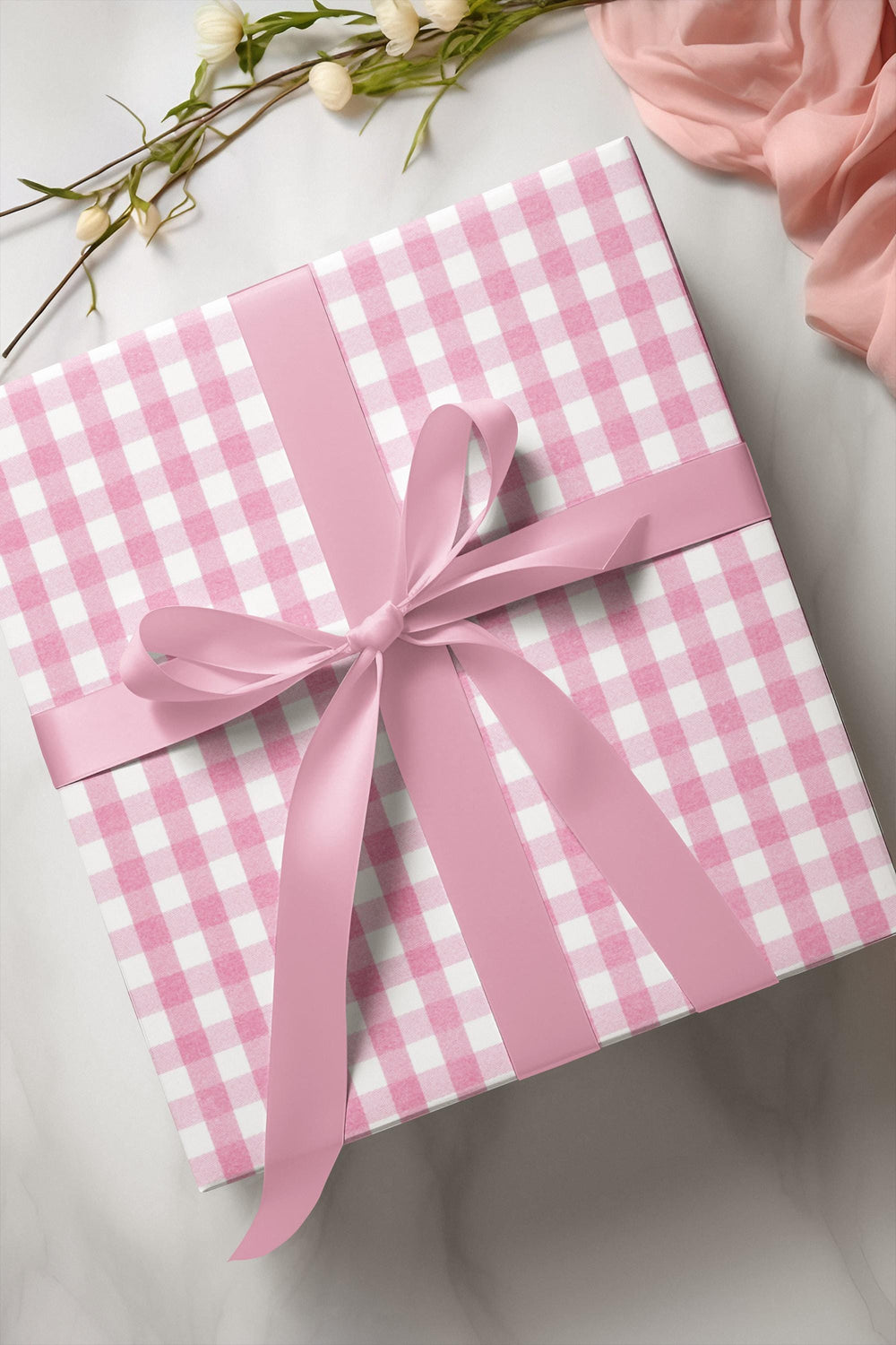 Beautiful light pink gingham pattern wrapping paper