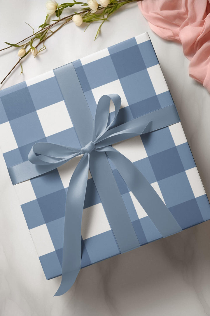 French Blue colored gingham wrapping paper- elegant and fresh