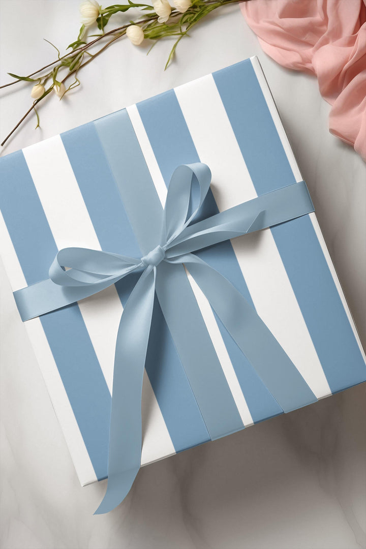 French Blue Striped Wrapping Paper