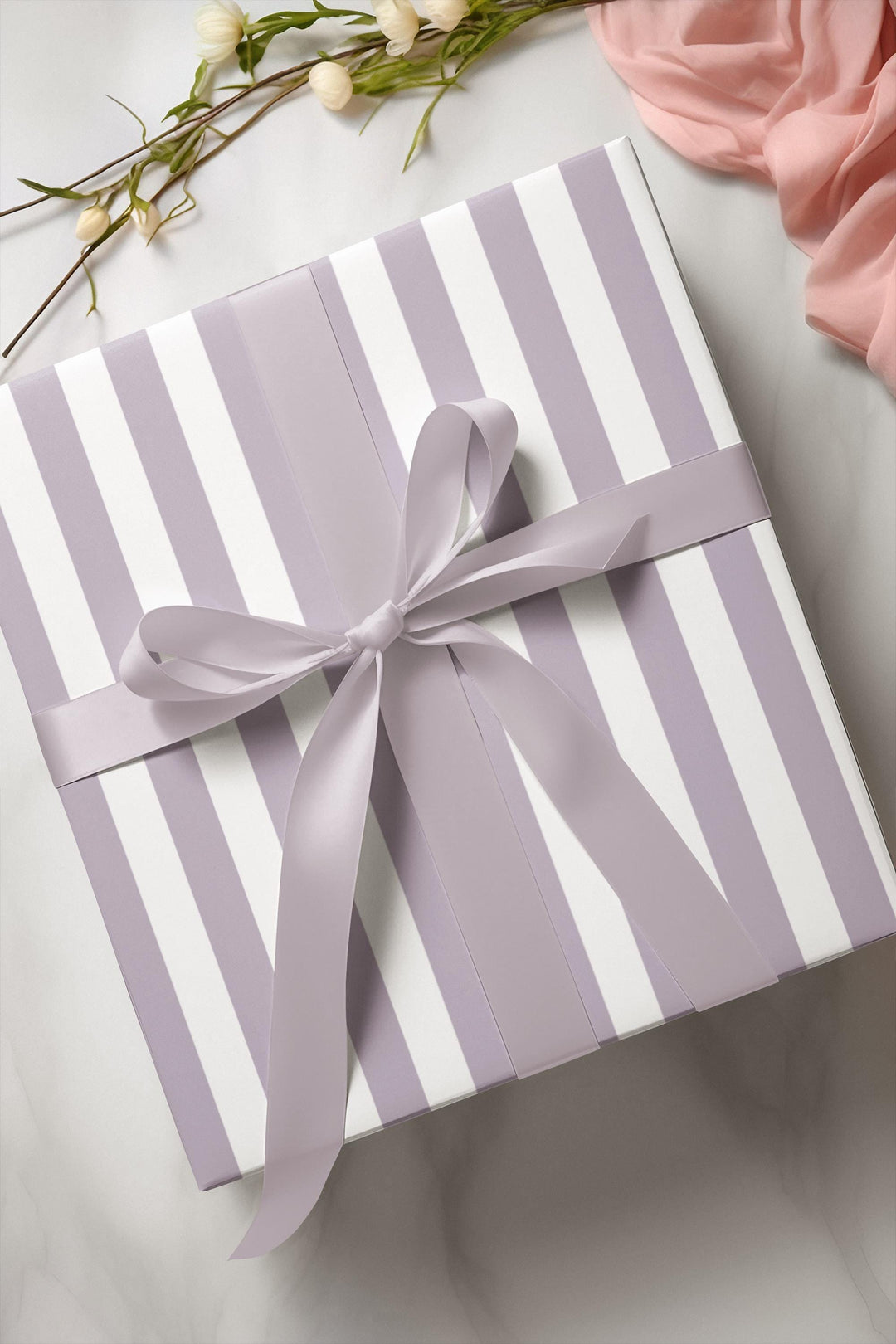 Lilac purple stripes wrapping paper on white background