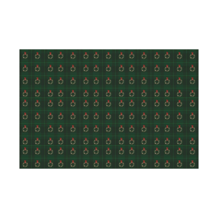 green plaid christmas pattern with christmas wreath!