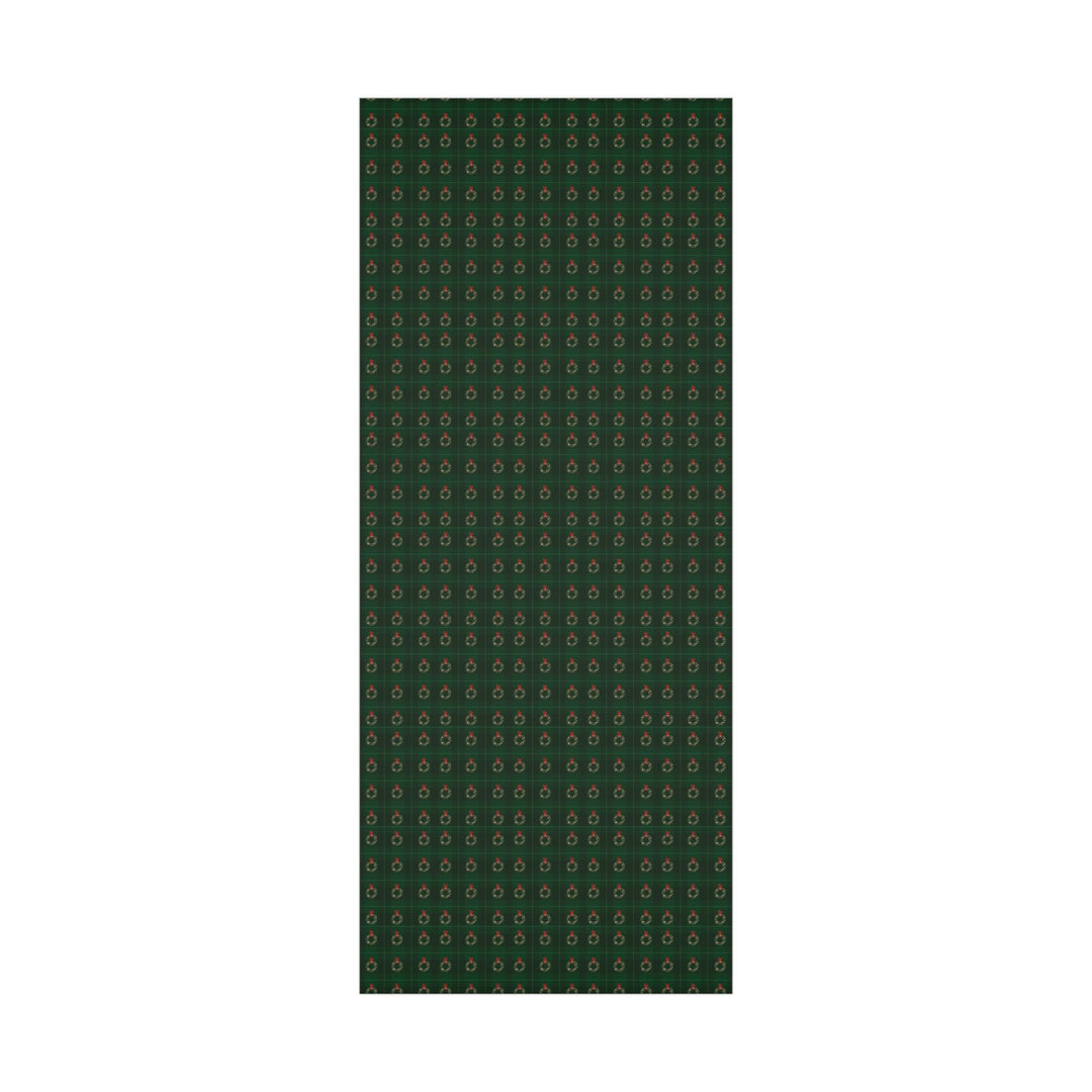 green plaid christmas pattern with christmas wreath!